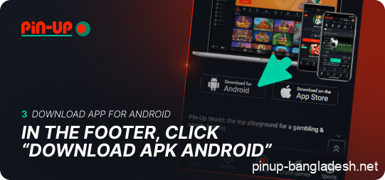 Click "Download APK Android" in the PinUp footer