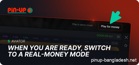 Switch to real money mode and start betting on Pin Up Aviator