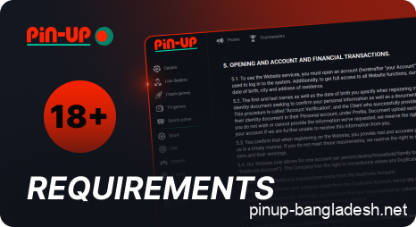 Requirements for registering an account Pin Up Bangladesh